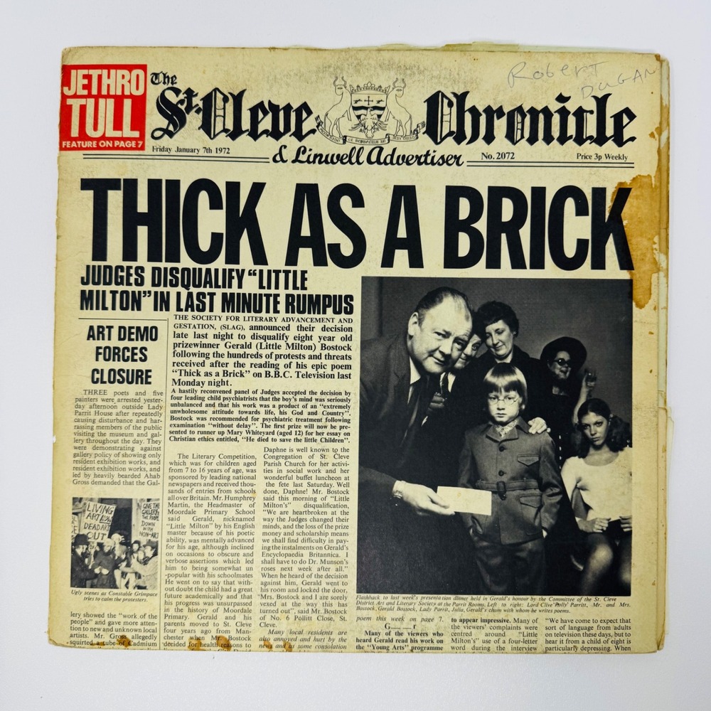 Jethro Tull Thick As A Brick Vinyl LP 1972‎ Reprise MS 2072 Newspaper Gatefold